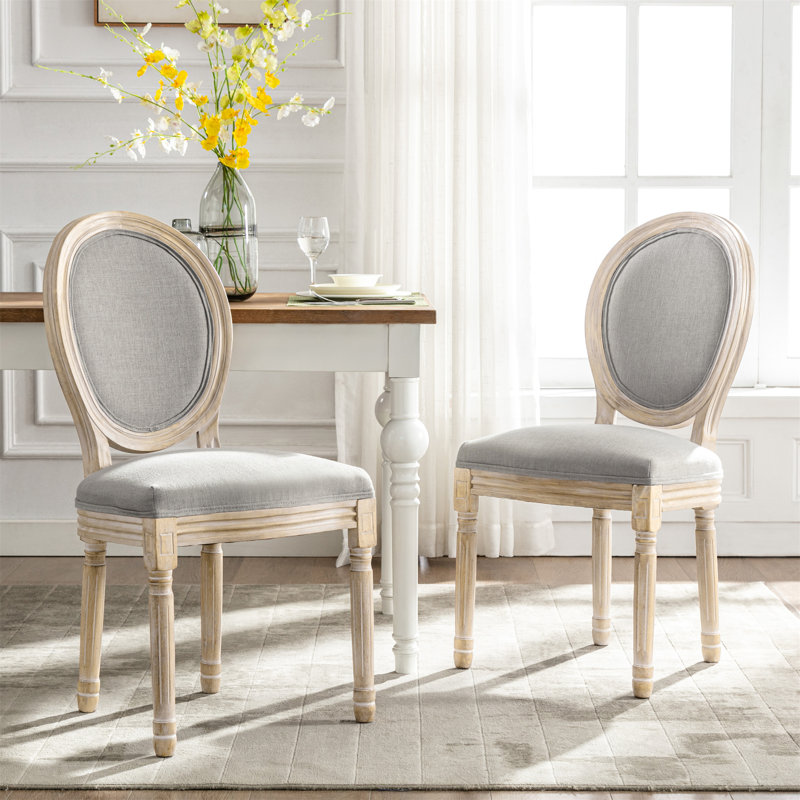 Macaulay 52 cm H Upholstered Linen Dining Chair, Grey, Natural