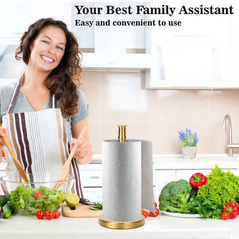 Gold Stainless Steel Countertop Paper Towel Holder with Weighted Base