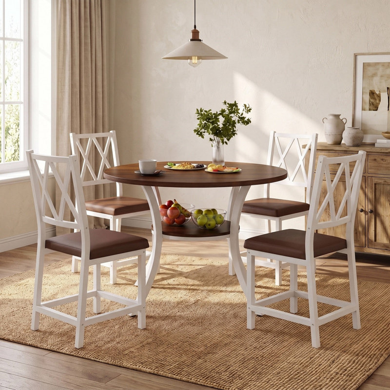 Ensemble de table de salle à manger extensible 5 pièces 35,4 po, Brun, Brun, Blanc