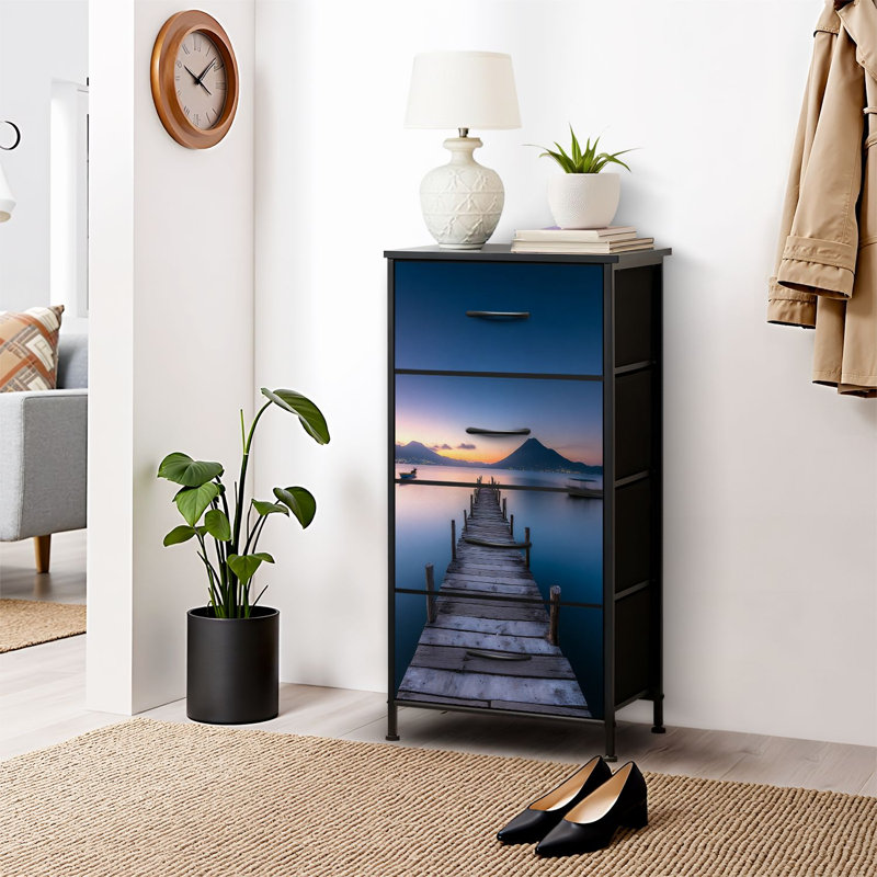 4 Drawer Dresser for Bedroom, Narrow Chest of Drawers, Wooden Top and Study Iron Frame 18"x37.5"-(WxH)