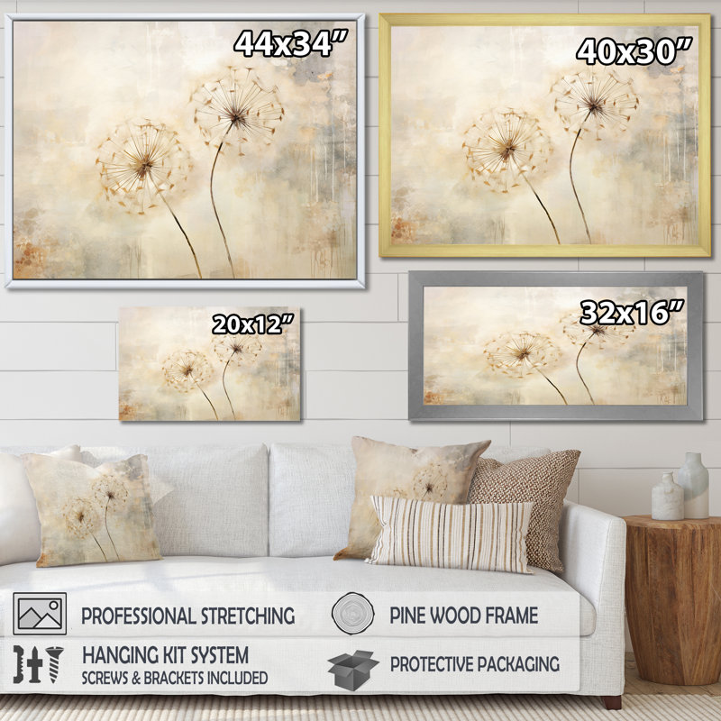 Pissenlit en sourdine - art mural pissenlit, Toile tendue, H 30 po x l 40 po x P 1,5 po