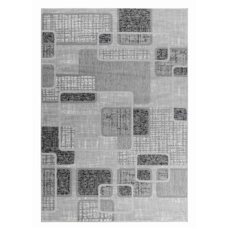 Tapis gris à motif géométrique 5 pi x 8 pi