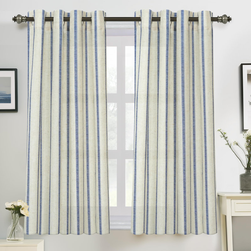 Jeanenia  Farmhouse Vertical Striped Linen Blend Textured Light Filtering Semi Sheer Curtains for Living Room Bedroom, Navy