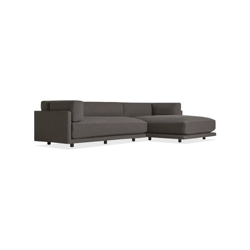 Sunday Chaise Sectional, Kelso Charcoal 100% Polyester, Right Hand Facing