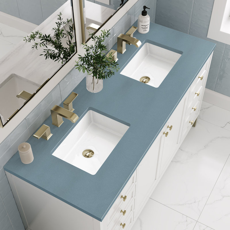 Chicago 60'' W Double Vanity, 8" Widespread, Victorian Silver, Glossy White