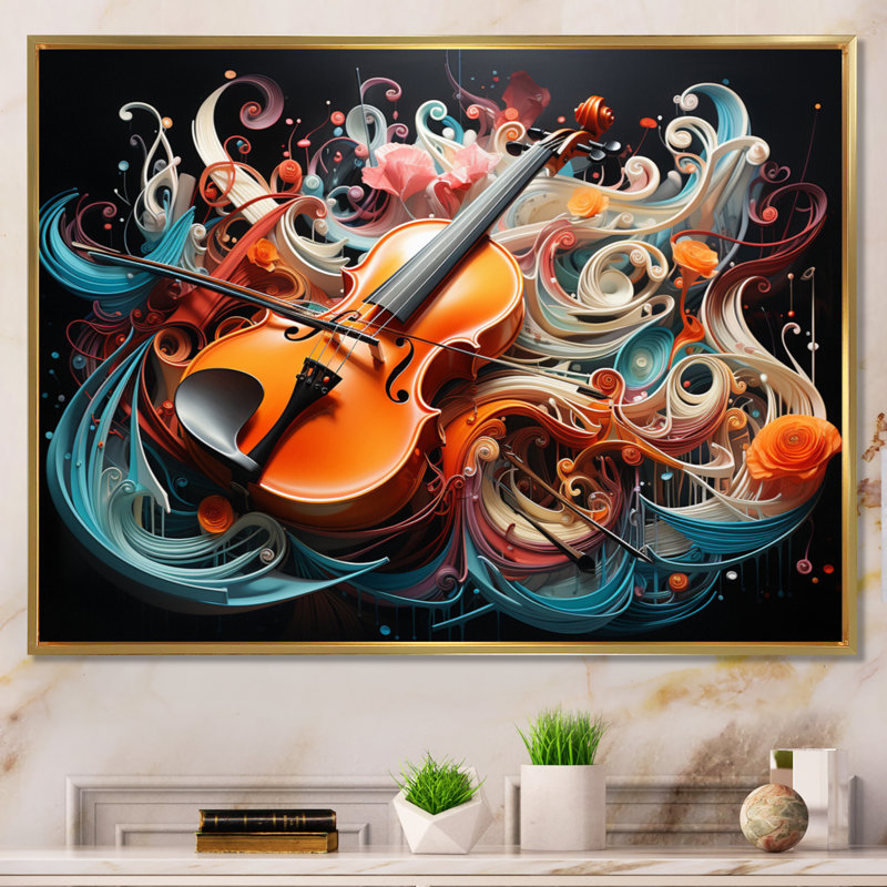 Maketa Coloré surréel symphonie I - reproduction sur toile, H 30 po x l 40 po x P 1,5 po, Cadre flottant doré