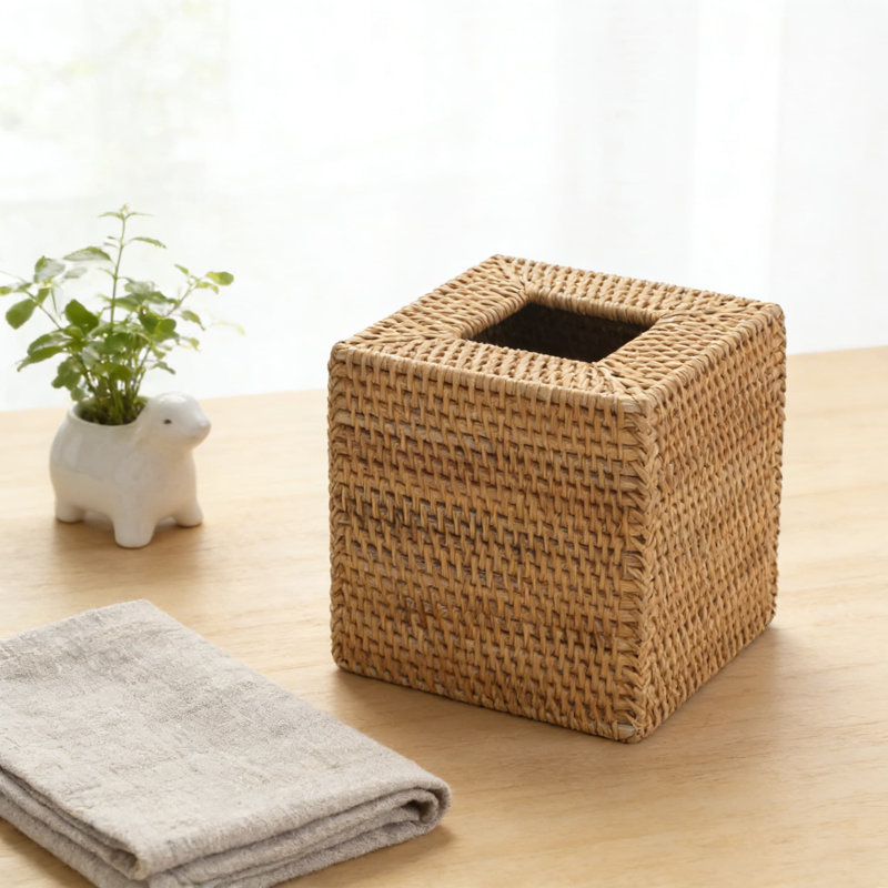 Couvercle de boîte à mouchoirs en rotin tissé à la main, porte-mouchoirs en osier naturel avec conception à fond ouvert pour des recharges faciles, organisateur de maison décoratif