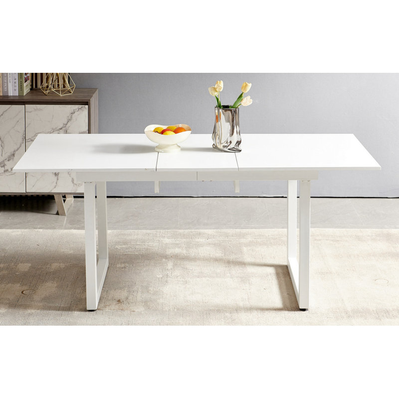 Table de salle à manger carrée extensible avec pieds en métal, table de cuisine moderne pour le salon, Blanc antique