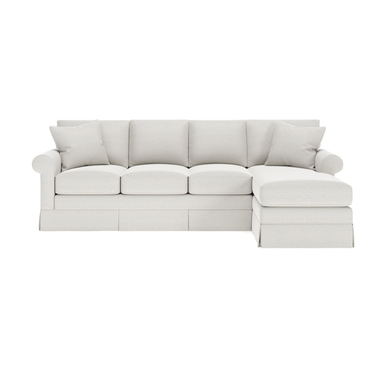 Friedman Upholstered Sectional with Chaise, Drusky Ivory Sustain® Basketweave, Right Hand Facing