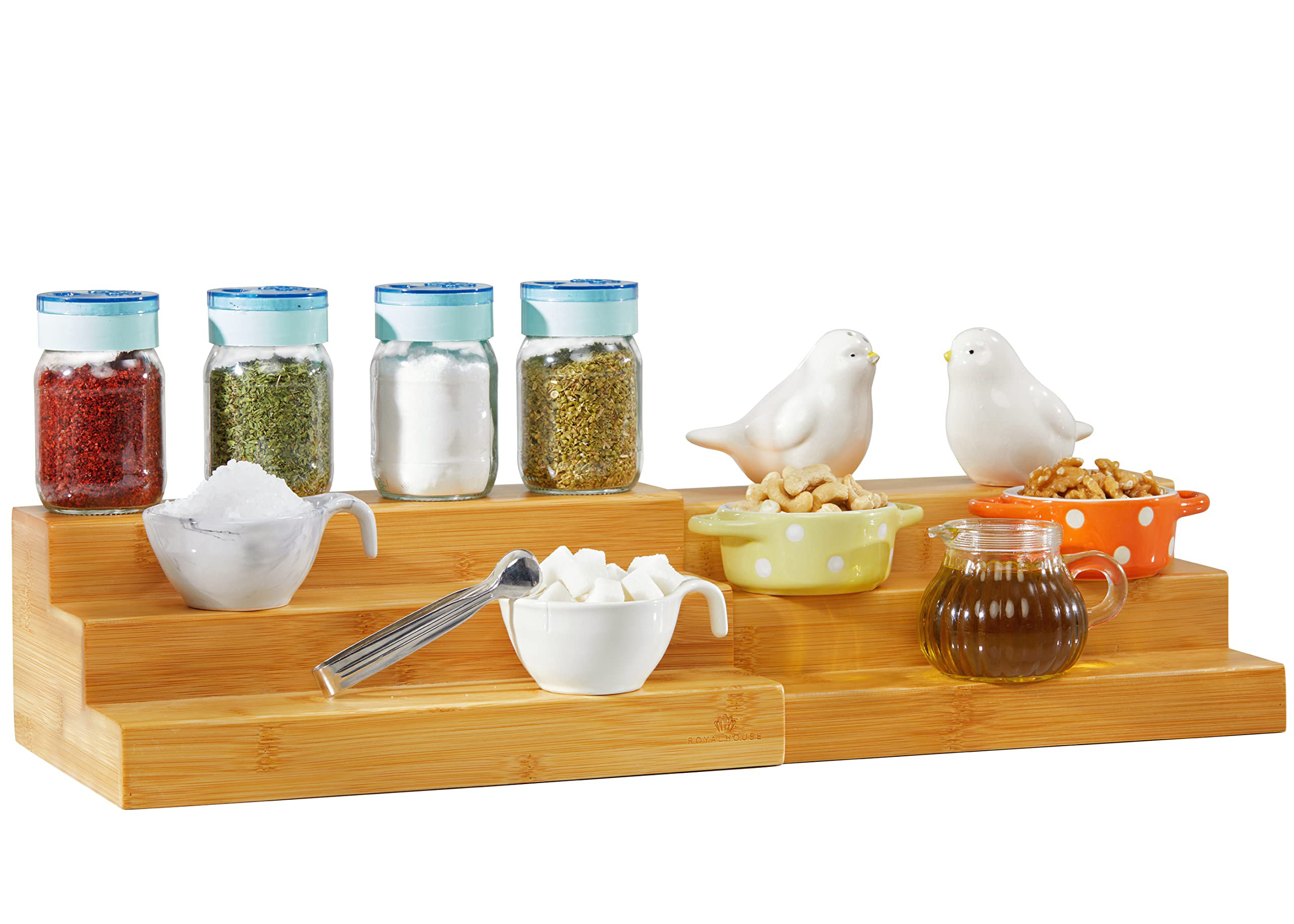 3 Tier Bamboo Spice Rack Freestanding Expandable Seasoning Jars Shelf