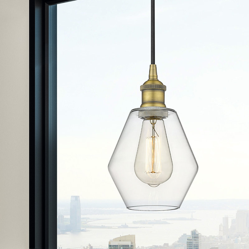 Luminaire suspendu 1 lumière Gabbie, Blanc mat, Cuivre antique