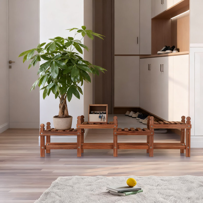 Support pour plante d'intérieur en bois à 4 niveaux pour l'intérieur et l'extérieur, banc de jardinière en pin rustique à plusieurs niveaux pour plusieurs plantes, support de présentation compact pour jardin balcon