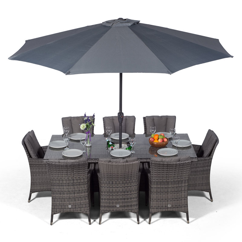 Karcher 8 Seater Dining Set with Cushions and Parasol, Grey