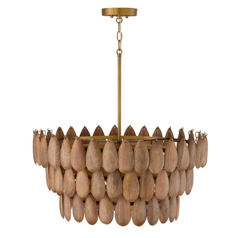 24.5" W x 8.75" H 4-Light Pendant in Hand-distressed Patinaed Brass and Handcrafted Mango Wood