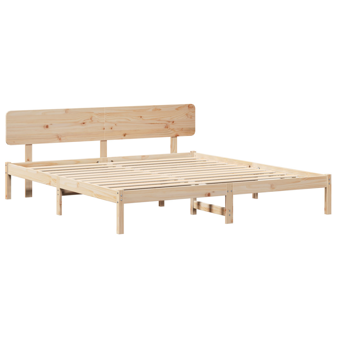 VIDAXL Bed Frame with Headboard - Solid Pine Wood - Brown - 180x200 cm - Image 2