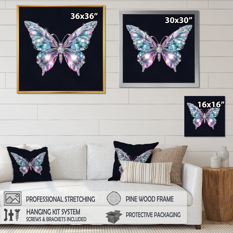 Diamant papillon II - Reproduction d'art mural animaux, H 36 po x l 36 po x P 1,5 po, Toile tendue