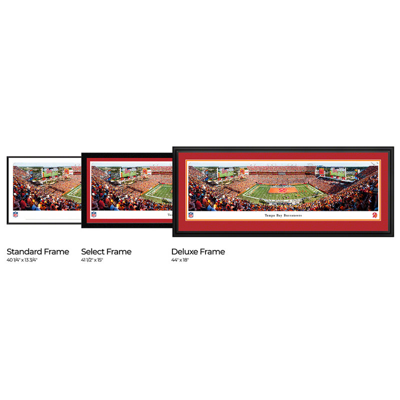 " Tampa Bay Buccaneers ",  Deluxe Frame with Double Mat, Red, 15" H x 41.5" W x 0.88" D