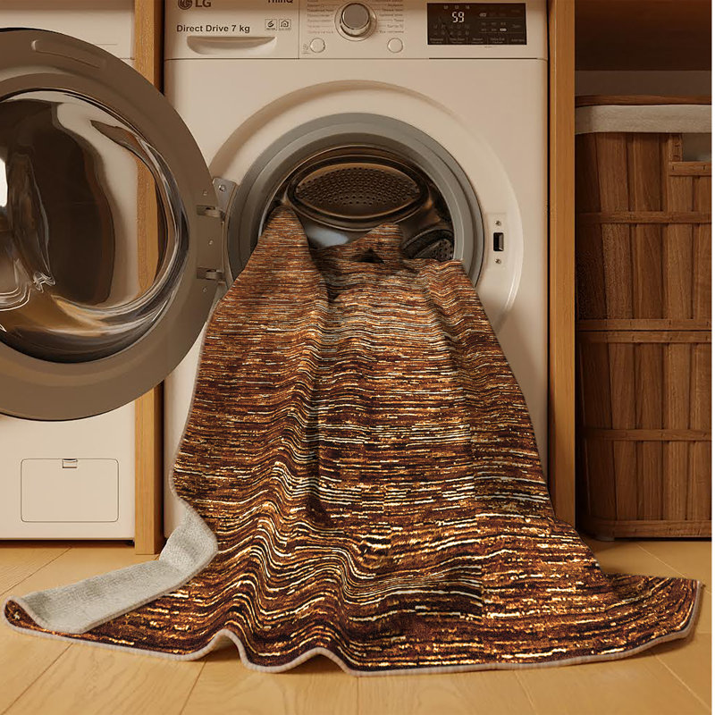 Tapis orange / brun en chenille / polyester tissé à la machine Jassir, Tapis de couloir 2 pi x 5 pi