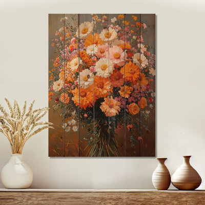 Assorted Bouquets Brown Autumn Symphony I - Assorted Bouquets Wood Wall Decor - On Natural Pine Wood