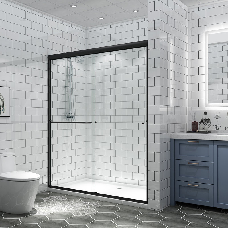 Porte de douche coulissante encadrée l 60 "x H 70", Noir