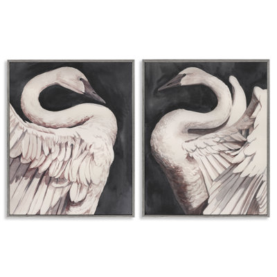  Swans Taking Flight 2 PC Giclee Art Set by Grace Popp