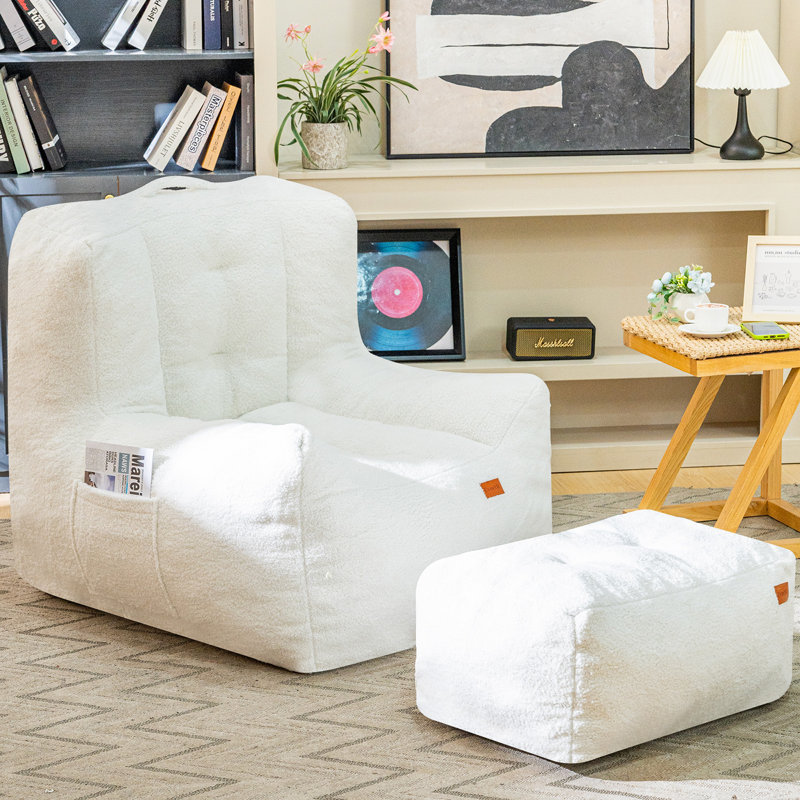 Canapé paresseux simple avec pédales en tissu de laine d'agneau et rembourrage en éponge, confortable et doux, avec poches latérales pour un rangement pratique