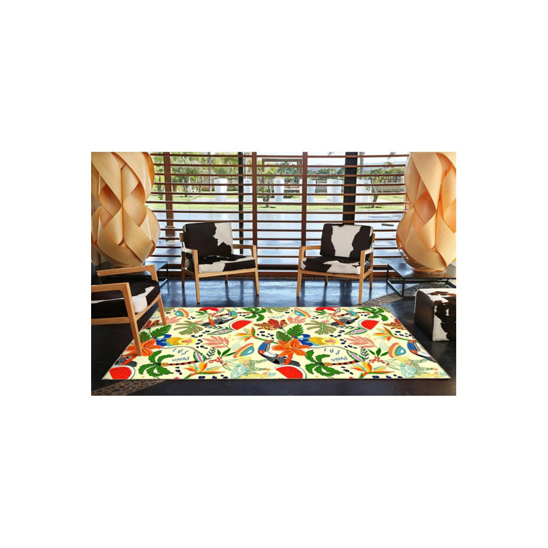 Tapis multicolore touffeté multicolore à motif de singe et de fruit d'arbre 3543, Rectangle 3 pi 4 po x 6 pi 7 po
