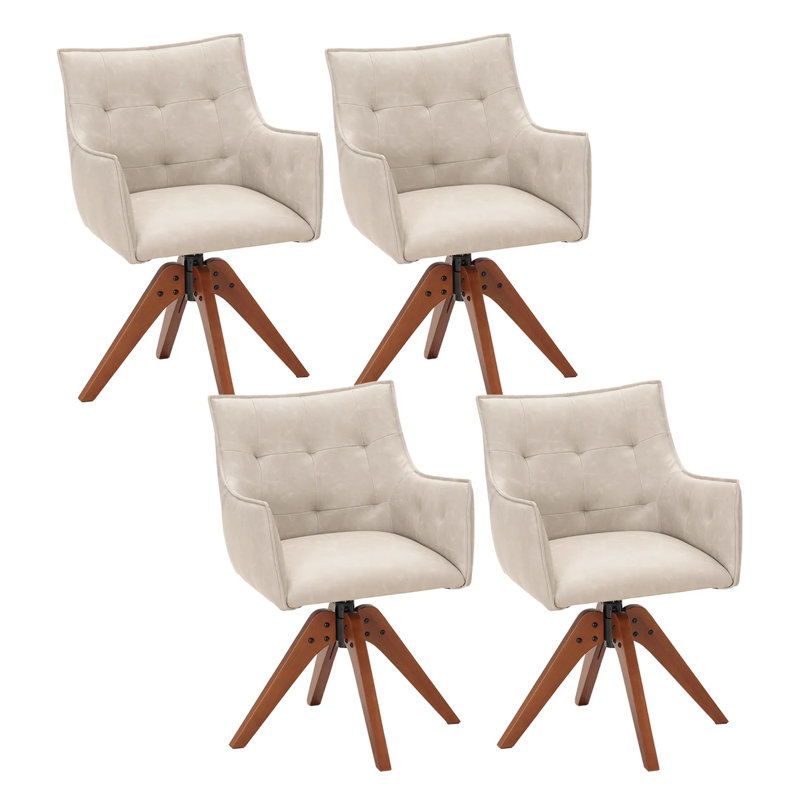 Aikin Vegan Leather Swivel Armchair, Grey, Brown Wood