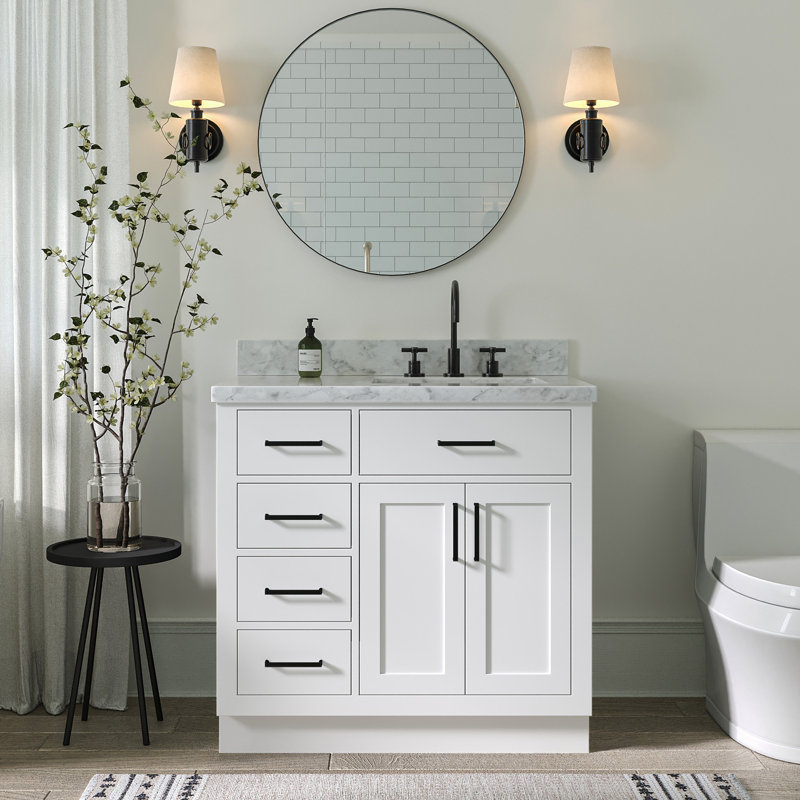 ARIEL HEPBURN 37 IN RIGHT OFFSET RECTANGULAR SINK VANITY 1,5 IN, Right, Rectangular, White