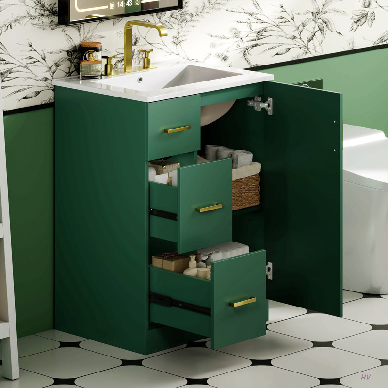 Meuble-lavabo moderne 24 po avec lavabo, petite armoire de lavabo avec 2 tiroirs et porte à fermeture douce, meuble-lavabo sous-comptoir avec tiroirs