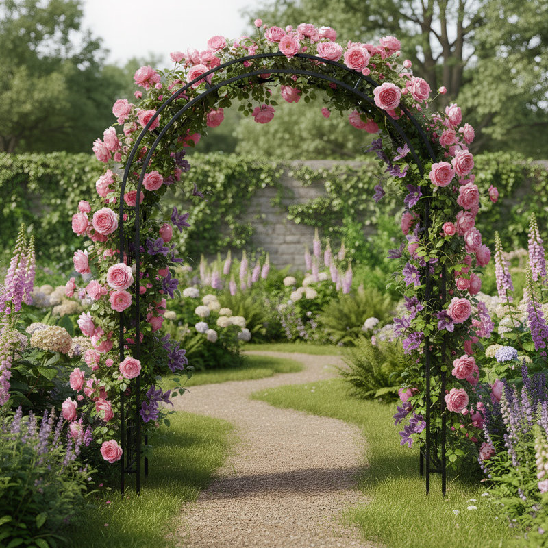 Arche de jardin décorative en métal avec volutes H 94,5 po x l 64,9 po Scendor