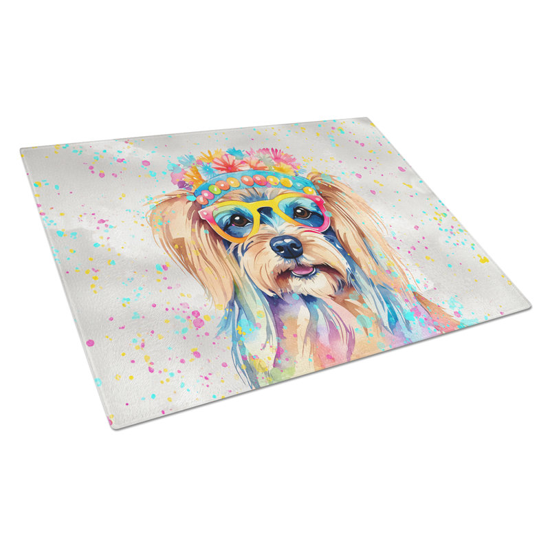 Yorkshire Terrier Hippie Dawg Glass Cutting Board Large