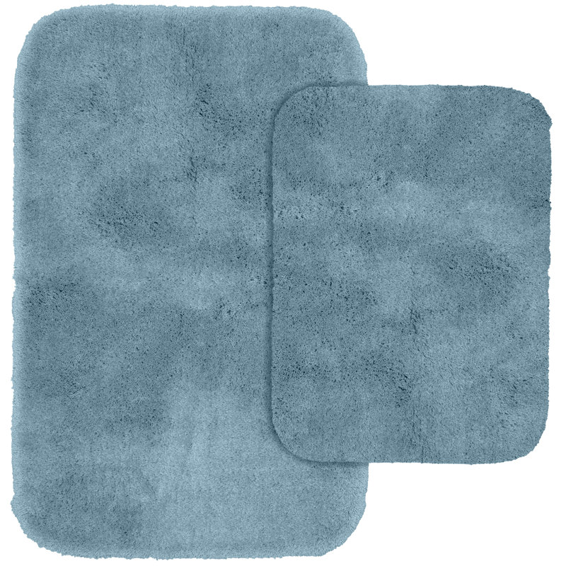 Billy-Dean Nylon 2 Piece Bath Rug Set with Non-Slip Backing, Basin Blue
