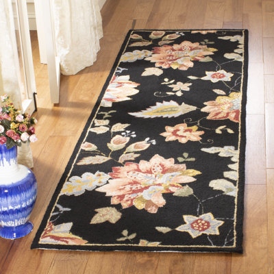 Tapis noir en laine crocheté à la main Hollander