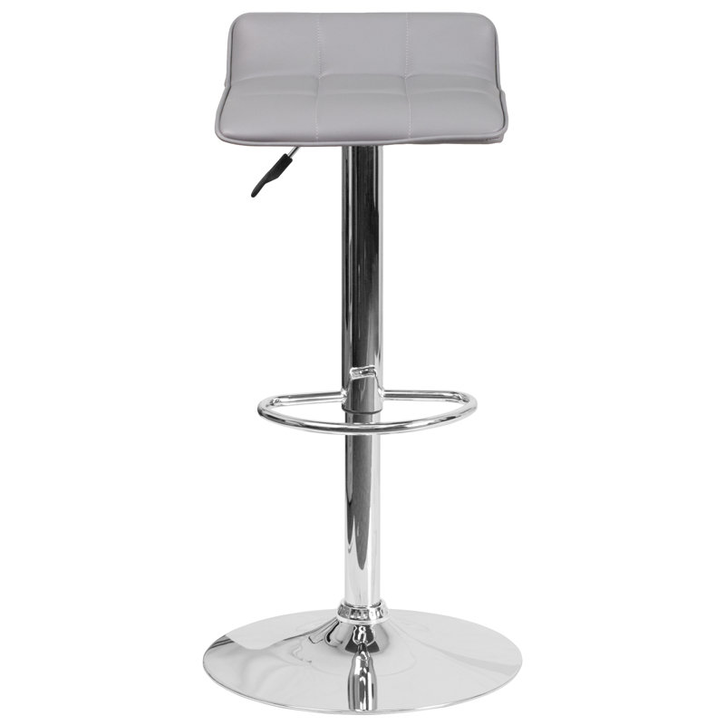 Amp Contemporary Vinyl Adjustable Height Barstool with Quilted Wave Seat, Gray