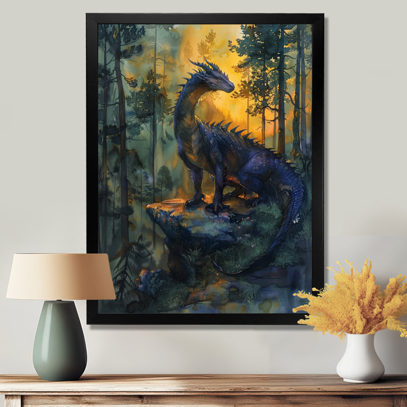  «Darkness and Mystic Forest Dragon - Dragons», décoration murale, H 20 po x l 12 po x P 1 po, Toile encadrée noire simple