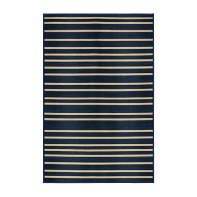  Tapis lavable rayé crème bleu nuit