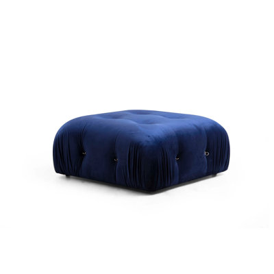 Stylish Blue Tuffet, 37.4 x 37.4 x 17.7 inches | Durable Beech Wood Frame & 100% Polyester Fabric | 28 DNS Soft Foam Cushion, Dry-Cleanable | Modern Design with Matt Black Plastic Legs, Perfect for Hotels & Living Rooms