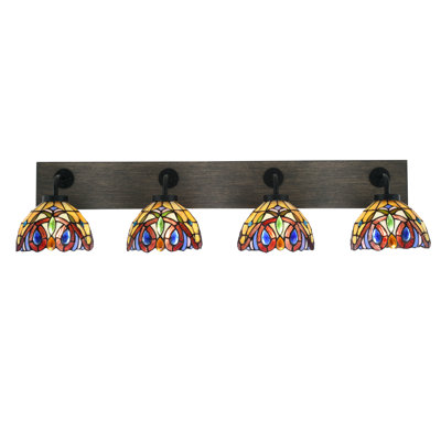 Oxbridge 4 Light Bath Bar Shown With 7" Lynx Art Glass