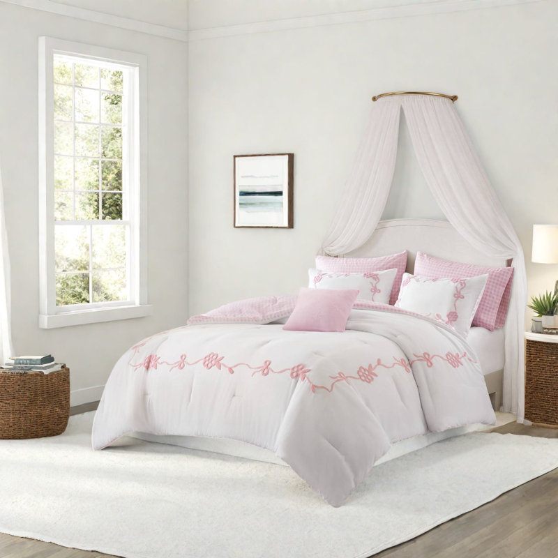 Literie 6 pièces rose, ensemble d'édredon en microfibre double / grand