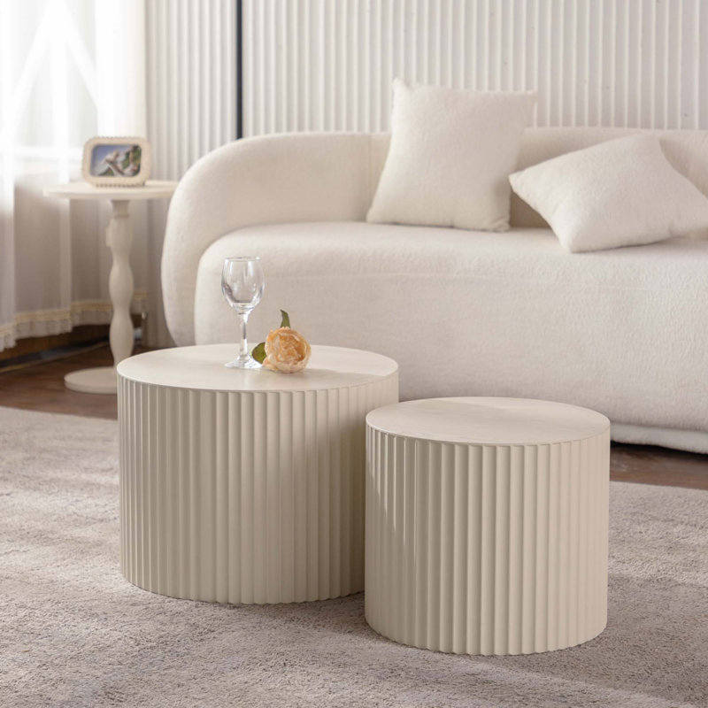 Ensemble de 2 tables d'appoint tambour modernes, H 14,92 po x L 33,86 po x l 33,86 po