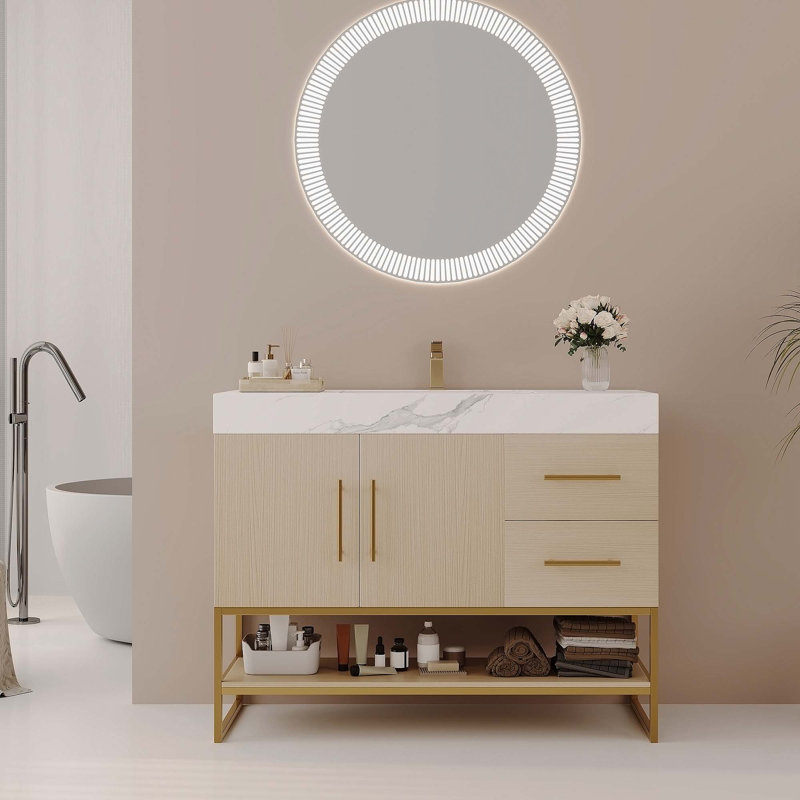 Meuble-lavabo de salle de bain avec lavabo en céramique, armoire autoportante pour un rangement amélioré et un attrait esthétique