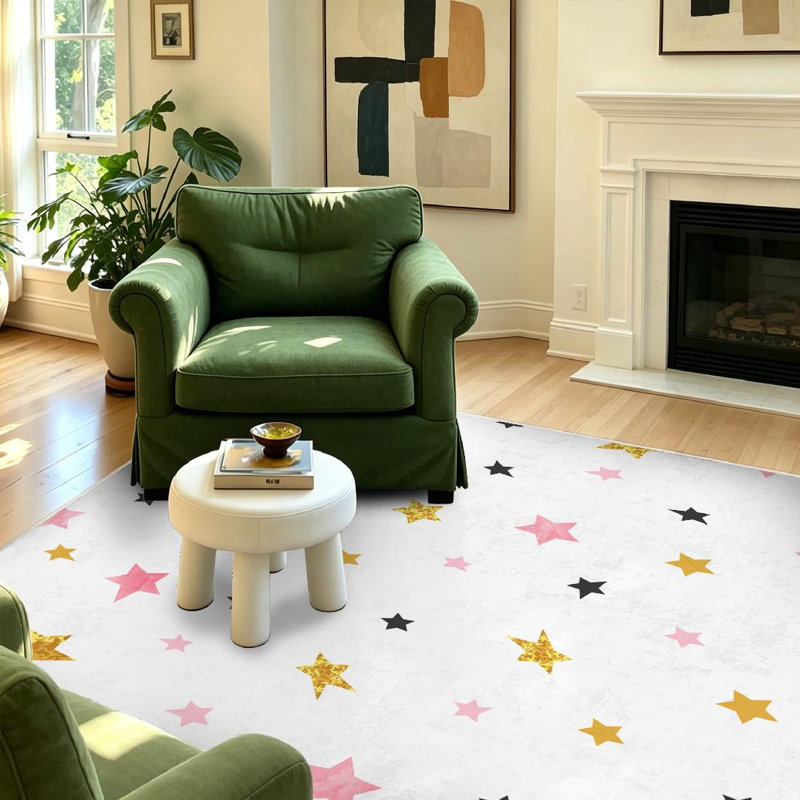 Tapis d'intérieur sans couture à motif étoiles doré, lavable à la machine, Rectangle 39 po x 63 po