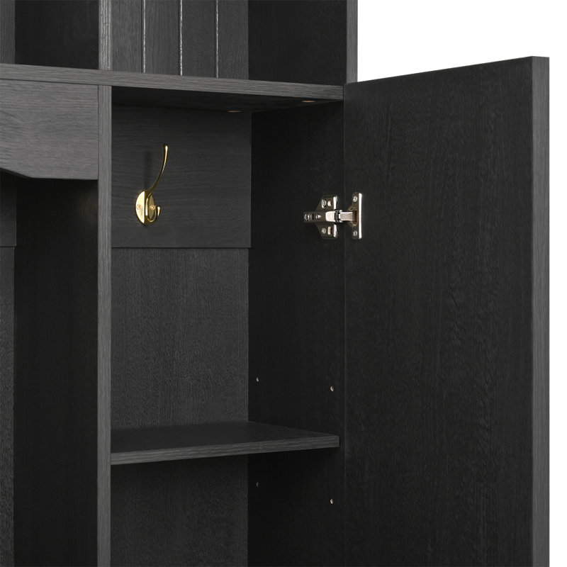 Arbre d'entrée 59 po de style campagnard avec garde-robe et armoire à chaussures pour le salon, Noir