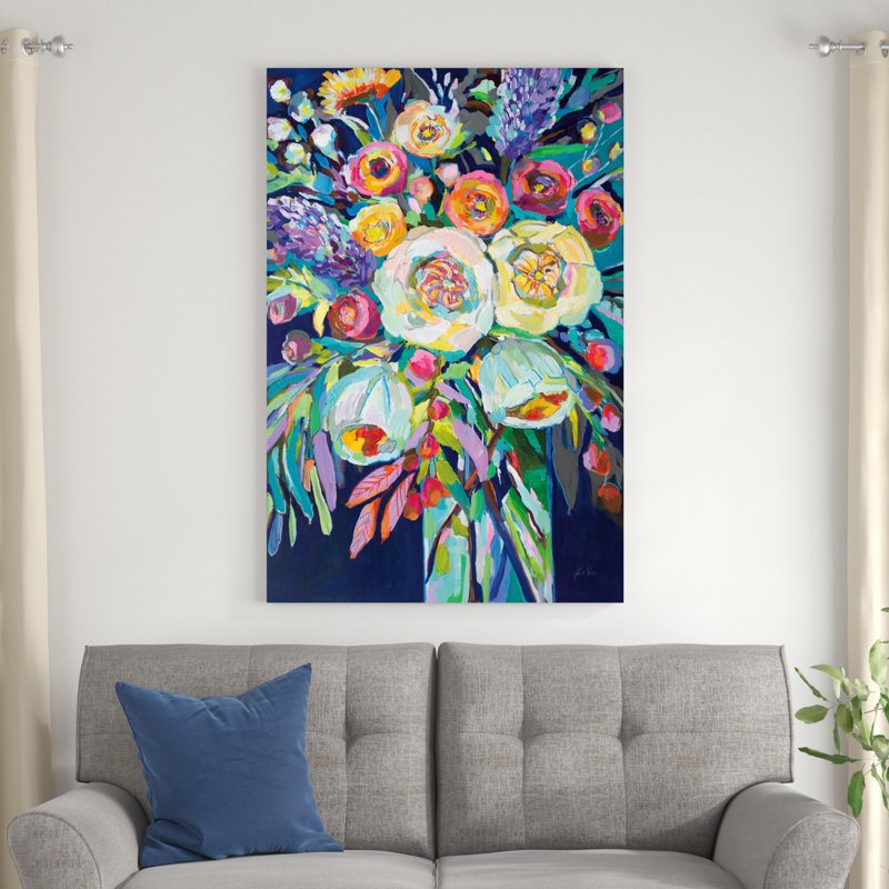 «Lilys Bouquet» par Jeanette Vertentes - peinture sur toile tendue, H 48 po x l 32 po