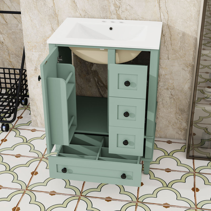 Meuble-lavabo autoportant moderne avec lavabo en céramique durable, rangement spacieux et tiroirs à fermeture en douceur