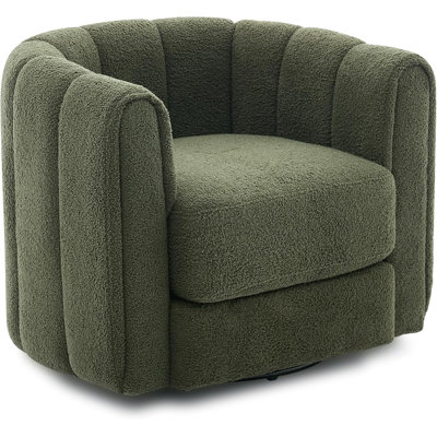 Swivel Barrel Accent Chair 360°, Teddy Fleece Upholstered Armchair with Plush Padding, Round Lounge Chair for Living Room Bedroom