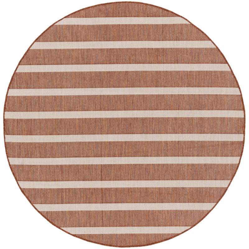 Shaila Striped Indoor / Outdoor Rug, Round 8', Orange