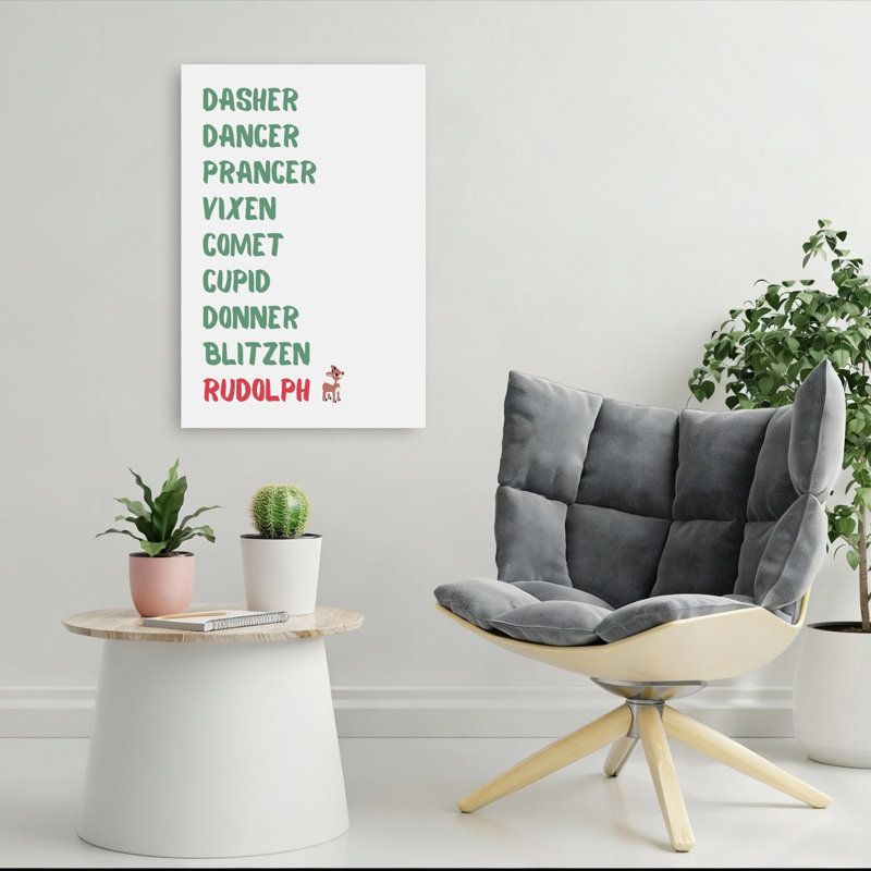 Santa'S Reindeer Names Abstract Contemporary Winter Wall Art Print 1 Piece Wrapped Canvas Wall Art, 91.44cm H x 60.96cm W