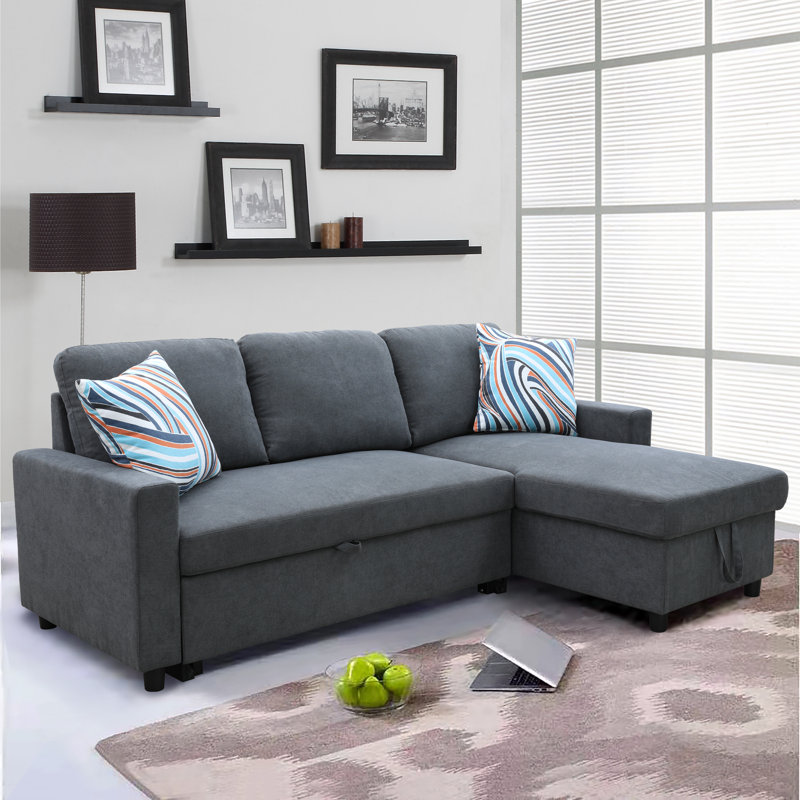 Upholstered L-Shaped Sectional Reversible, Dark Gray Microfiber